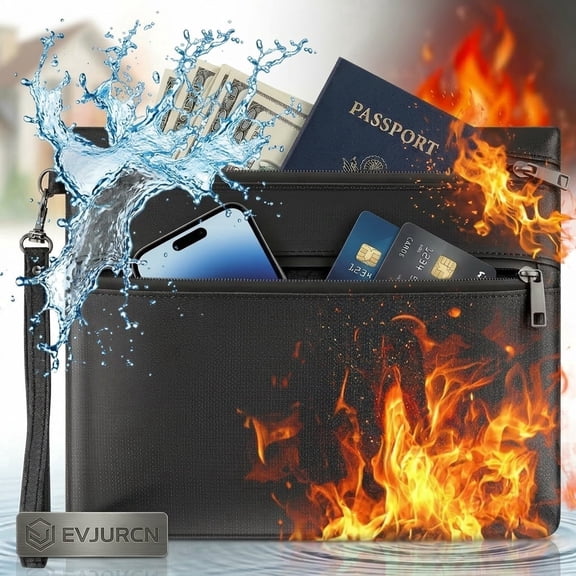 Fireproof Money Bag with Lock, 10.6" x 7.5", Dual Zipper Fireproof Document Pouch for Cash, Passports & Valuables
