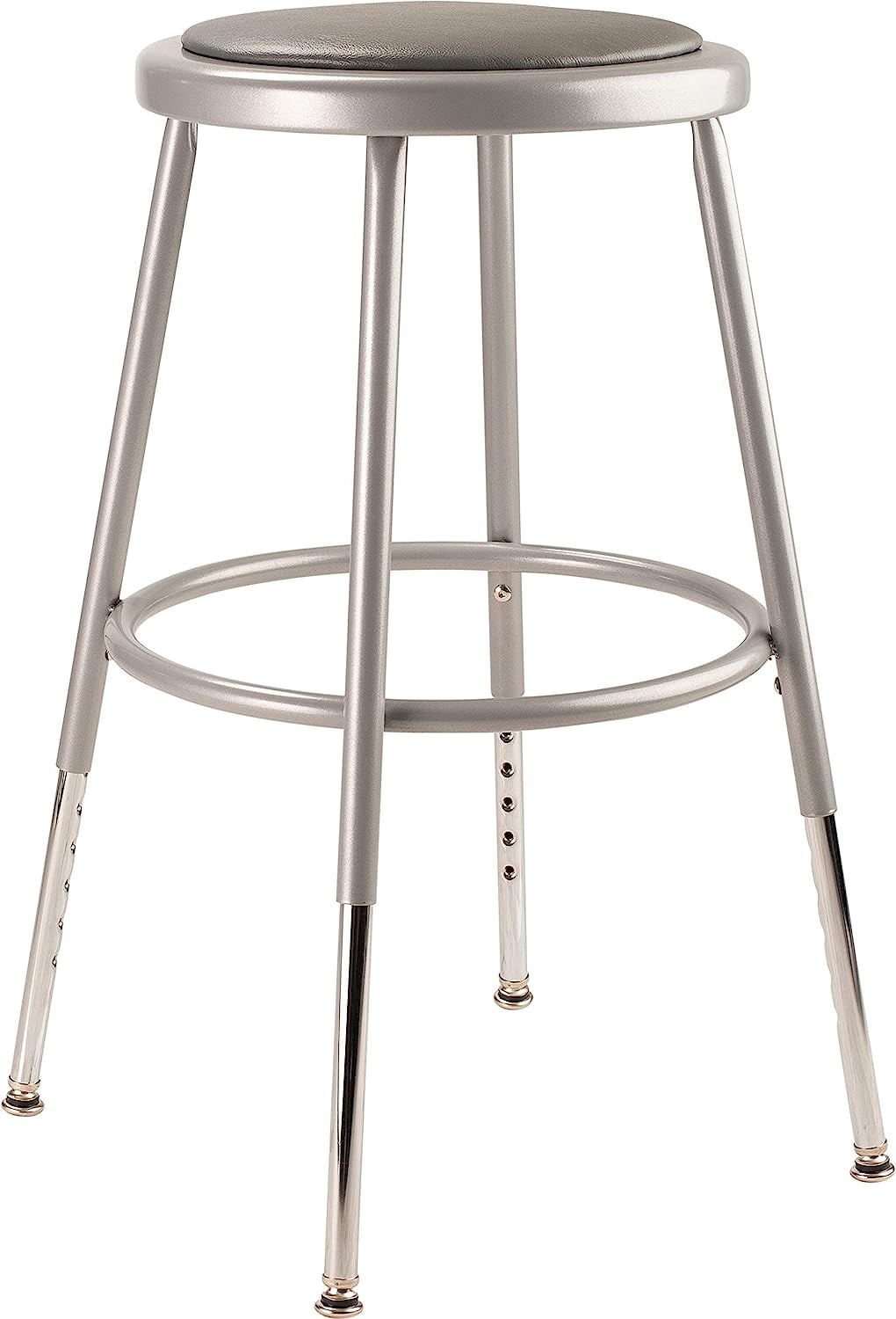Adjustable Metallic Grey Steel Stool with Vinyl Padded Seat