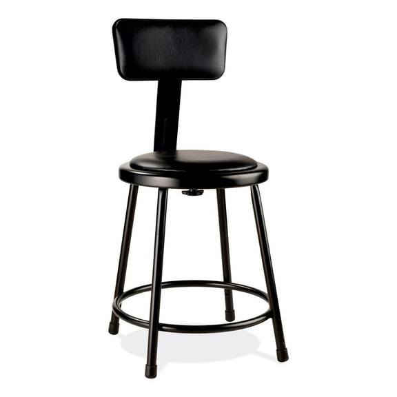 6400 Series Heavy Duty Vinyl Padded Stool w/Backrest, Supports 300lb, 18" Seat Ht, Black Seat/Back/Base,Ships in 1-3 Bus Days | Bundle of 2 Each