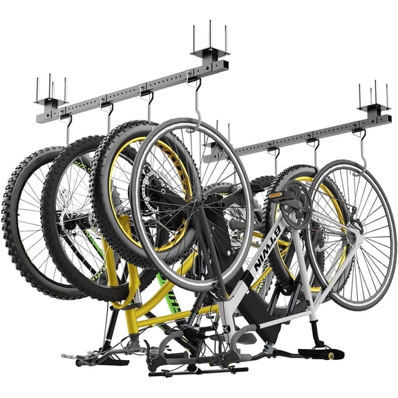 640Lbs Bike Rack Garage Ceiling with 8 Hooks, Bike Hangers for Garage, Ceiling Mount Bicycle Storage, Metal Black 2pcs Set Indoor Use for 8 Bicycles