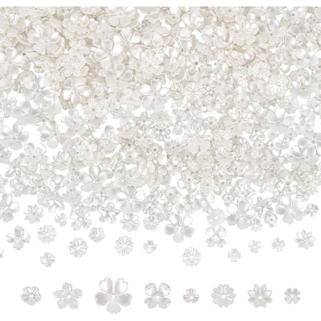 640Pcs Flower Bead Cap 8 Style White Flower Bead End Cap Imitation Pearl Beads Plastic Floral Spacer for Jewelry Making DIY Craft Bracelet Earring Necklace Accessory Supplier
