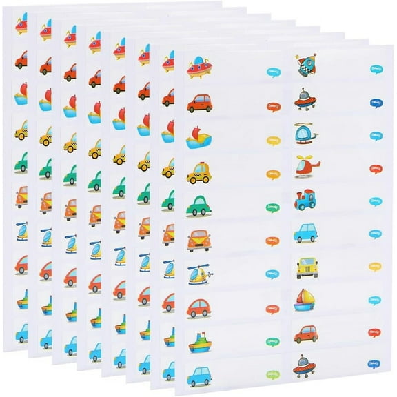 640pcs Bottle Labels Daycare Labels Vehicle Rocket Helicopter Spacecraft Waterproof Name Sticker Self-Laminating Write-On Paper Name Tags Stickers for DIY handcrafting