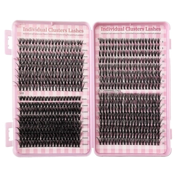 640pcs Mixed Lash Clusters Kit  Stunning 30D+40D+50D 9-16mm Length Individual Lashes Cluster Eyelash Kit Extension DIY Lash Extension D Curl Wispy False Eyelashes Clusters