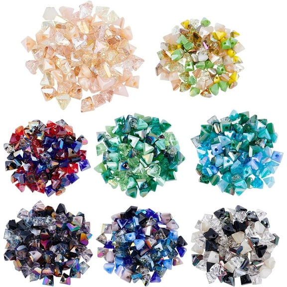 640pcs Triangle Glass Beads 8 Color Beads Faceted Electroplate Beads Spacer Beads for Bracelet Earring Necklace DIY Crafts Jewelry Making Hole: 1mm