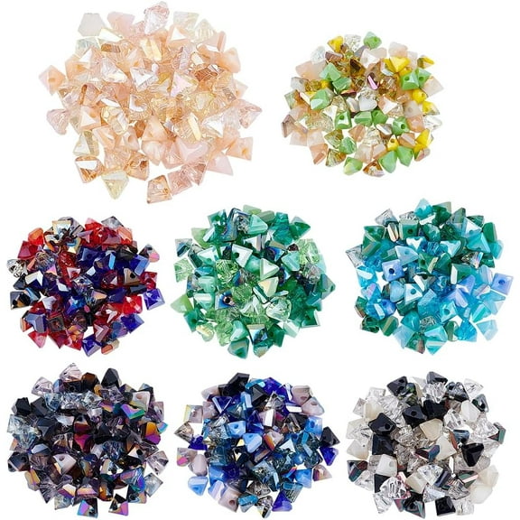 640pcs Triangle Glass Beads 8 Color Crystal Beads Faceted Electroplate Beads Spacer Beads DIY