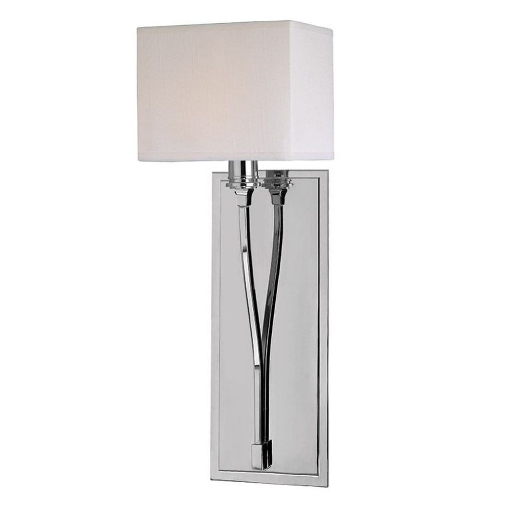 Elegant Polished Nickel 1-Light Sconce with Off-White Faux Silk Shade