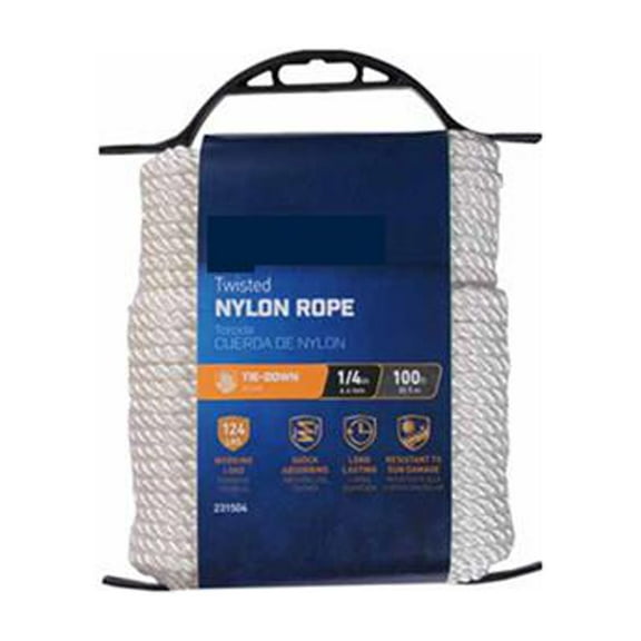 642251 Nylon Rope, Twisted, White, 1/4-In. x 100-Ft. - Quantity 6