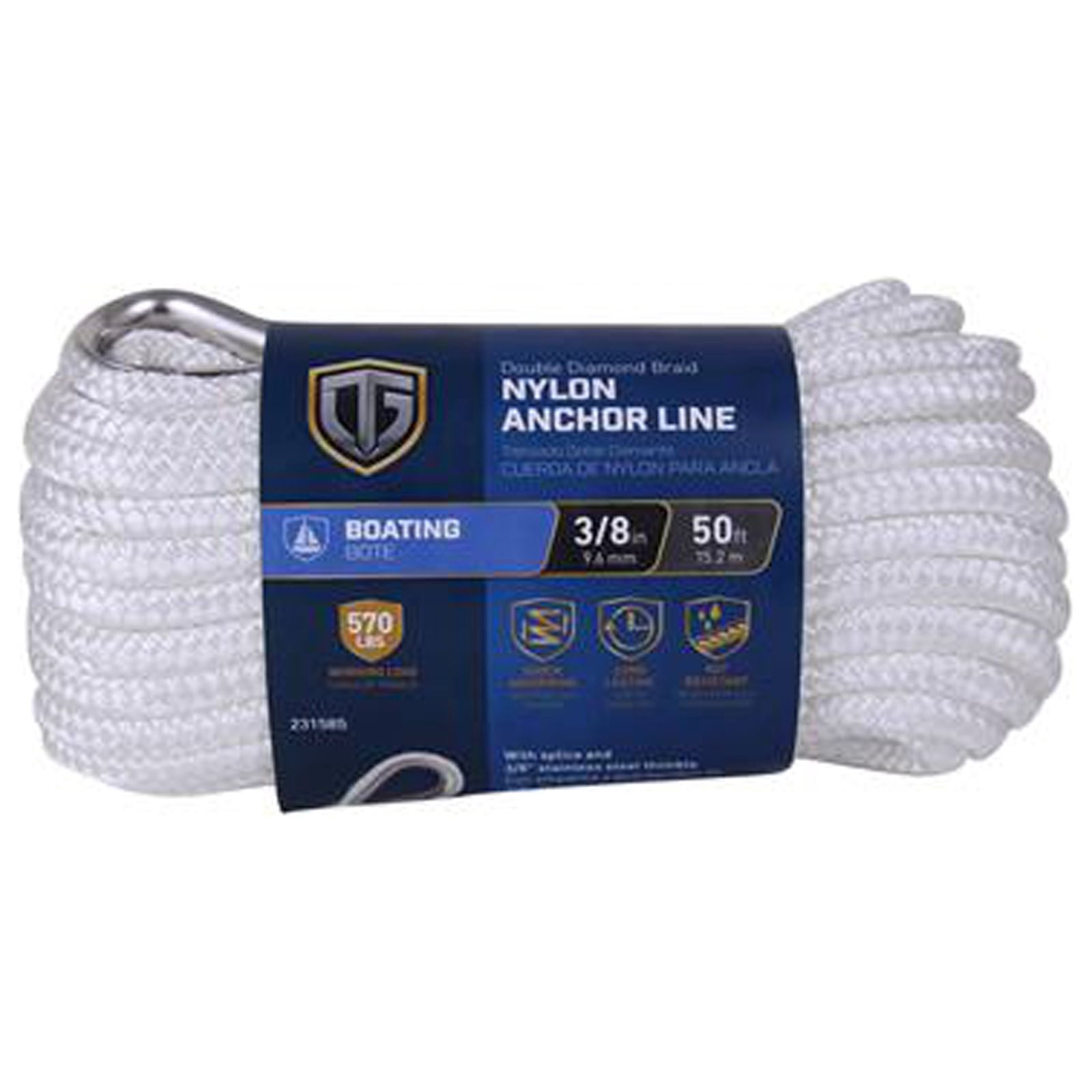 642291 Anchor Rope, Double Diamond Braided, White, 3/8-In. x 50-Ft ...