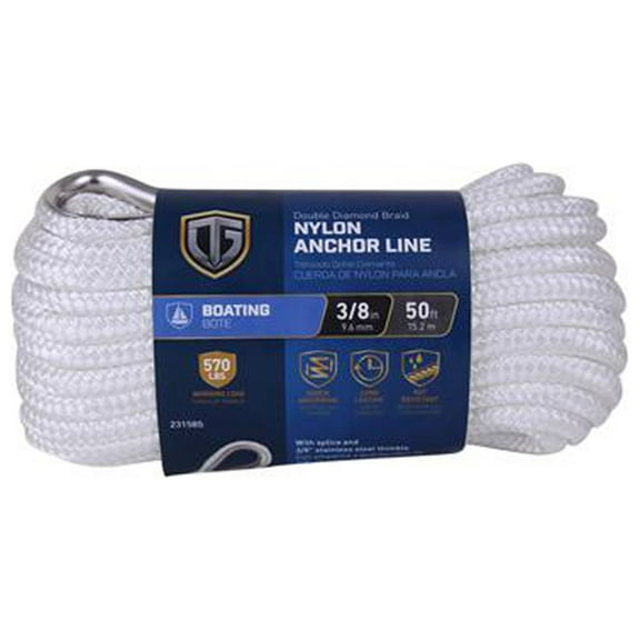642291 Anchor Rope, Double Diamond Braided, White, 3/8-In. x 50-Ft. - Quantity 5