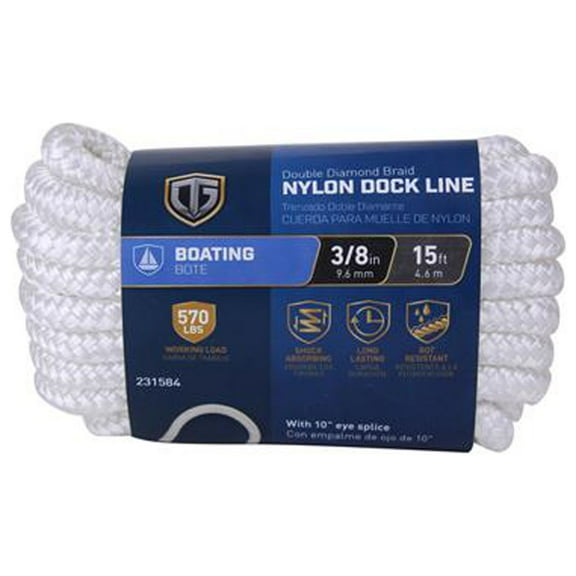 642311 Dock Line, Double Diamond Braided, White, 3/8-In. x 15-Ft. - Quantity 10