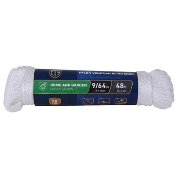 642321 Nylon Blind Cord Rope, Diamond Braid, White, 9/64-In. x 48-Ft. - Quantity 6