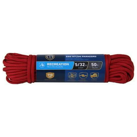 642631 Paracord 550 Nylon Rope, Red, 5/32-In. x 50-Ft. - Quantity 12