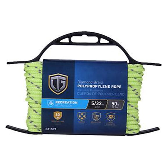 642861 Polypropylene Rope, Reflective Lime, 5/32-In. x 50-Ft. - Quantity 6