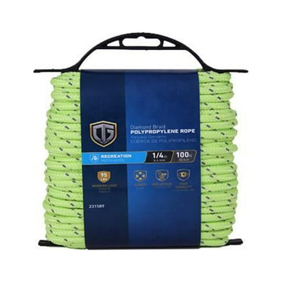 643521 Polypropylene Rope, Reflective Lime, 1/4-In. x 100-Ft. - Quantity 6