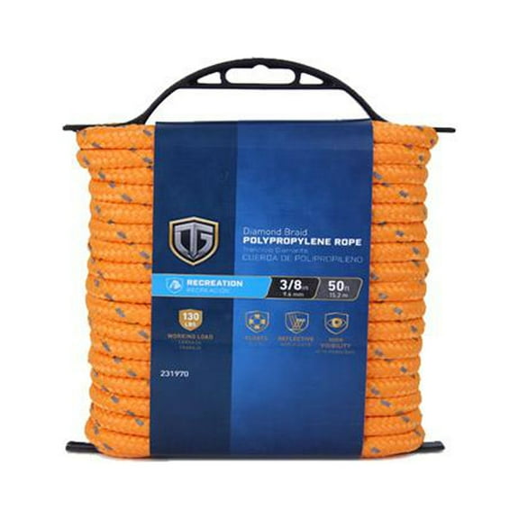 643531 Polypropylene Rope, Twisted, Reflective Orange, 3/8-In. x 50-Ft. - Quantity 3
