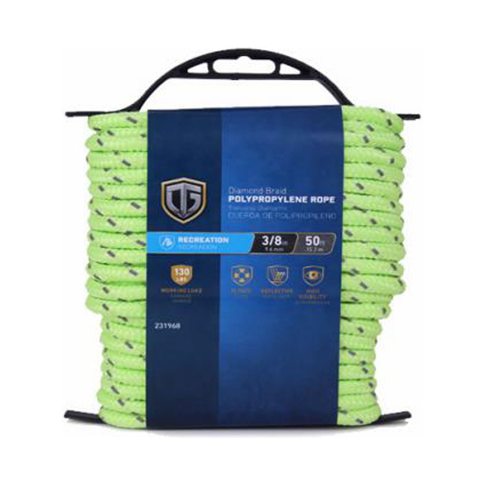 643541 Polypropylene Rope, Twisted, Reflective Lime Green, 3/8-In. x 50 ...