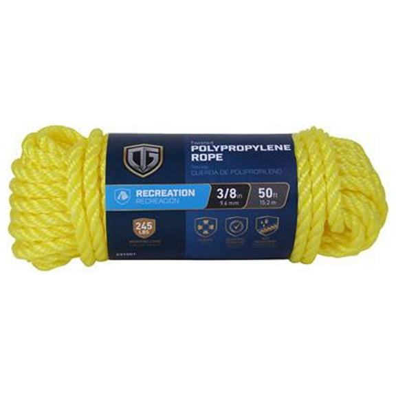 643691 Polypropylene Rope, Twisted Braided, Yellow, 3/8-In. x 50-Ft. - Quantity 5