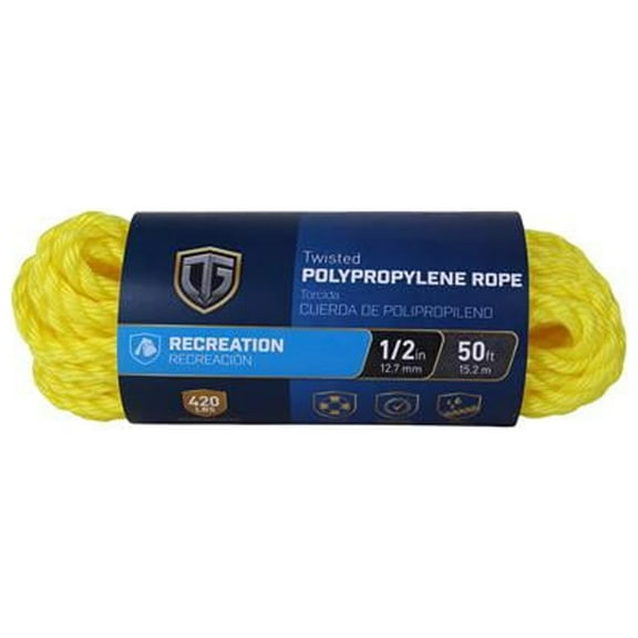 643711 Polypropylene Rope, Twisted, Yellow, 1/2-In. x 50-Ft. - Quantity 4