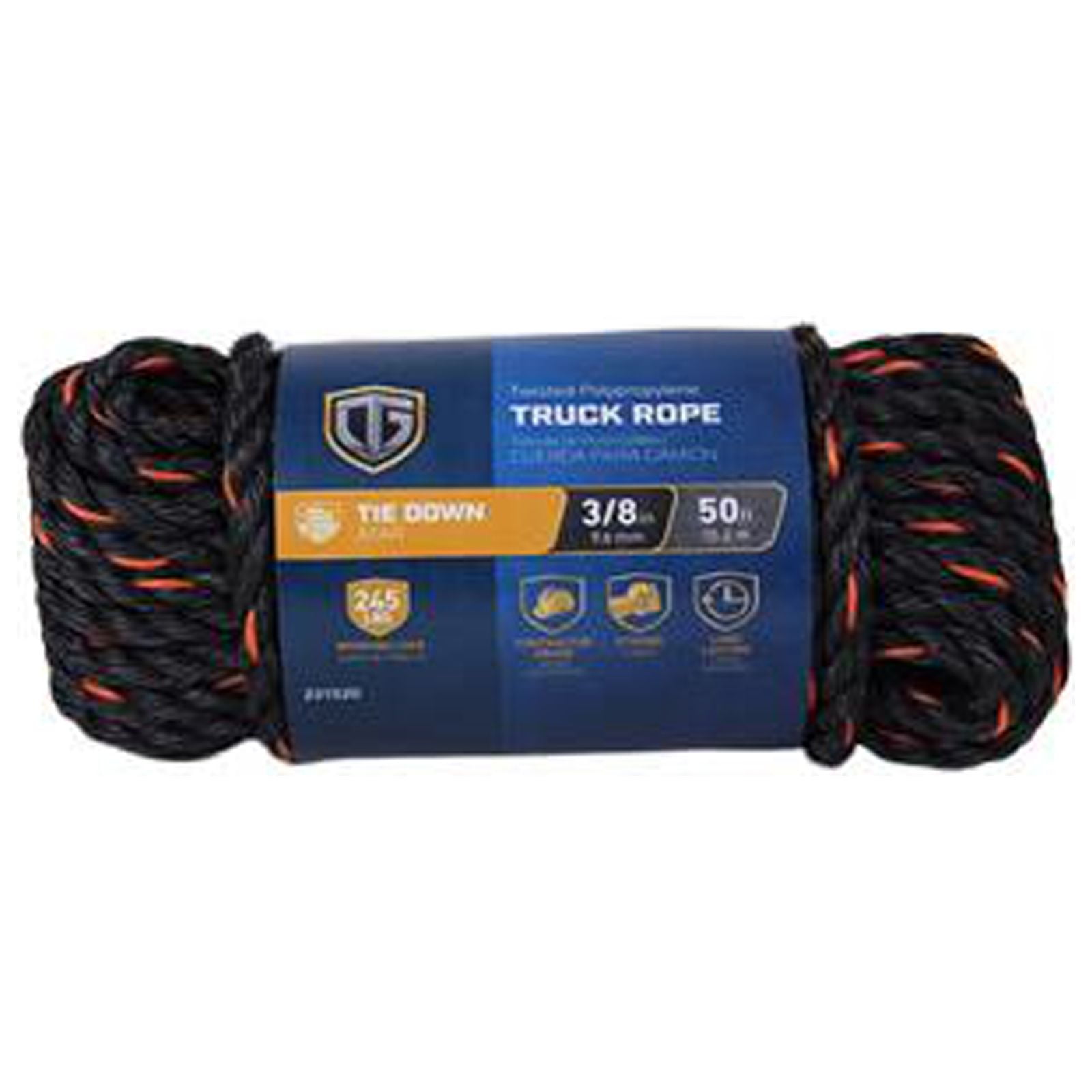 643721 Truck Rope, Twisted Polypropylene, Black & Orange, 3/8-In. x 50 ...