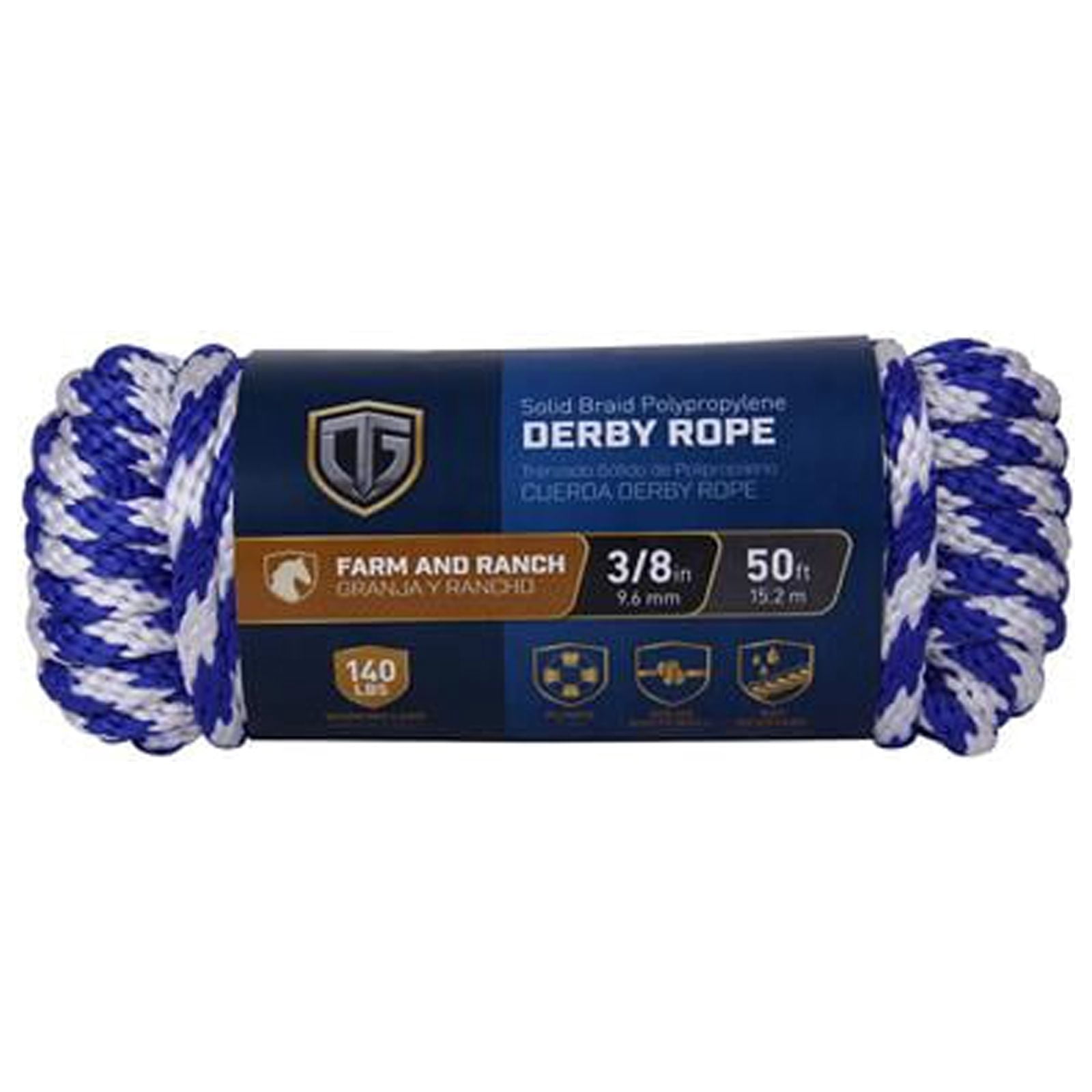 Darba Rope 643761 Polypropylene Derby Rope, Braided, Smooth, Blue, 3/8-In. x 50-Ft ...