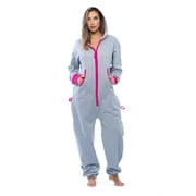 6438-PNK-XS #FollowMe Adult Onesie / Pajamas / Jumpsuit Grey Heather / Fuchsia, X-Small