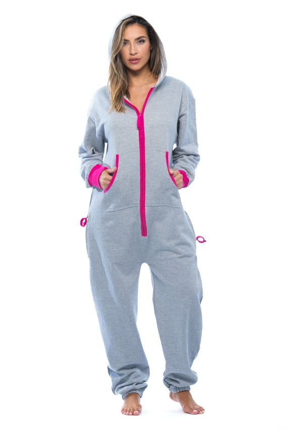 6438-PNK-XS #FollowMe Adult Onesie / Pajamas / Jumpsuit (Grey Heather / Fuchsia, X-Small)