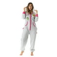 thumbnail image 1 of 6438-TRQ-XS #followme Adult Onesie Pajamas Jumpsuit (Grey / Fuchsia with patches, X-Small), 1 of 5