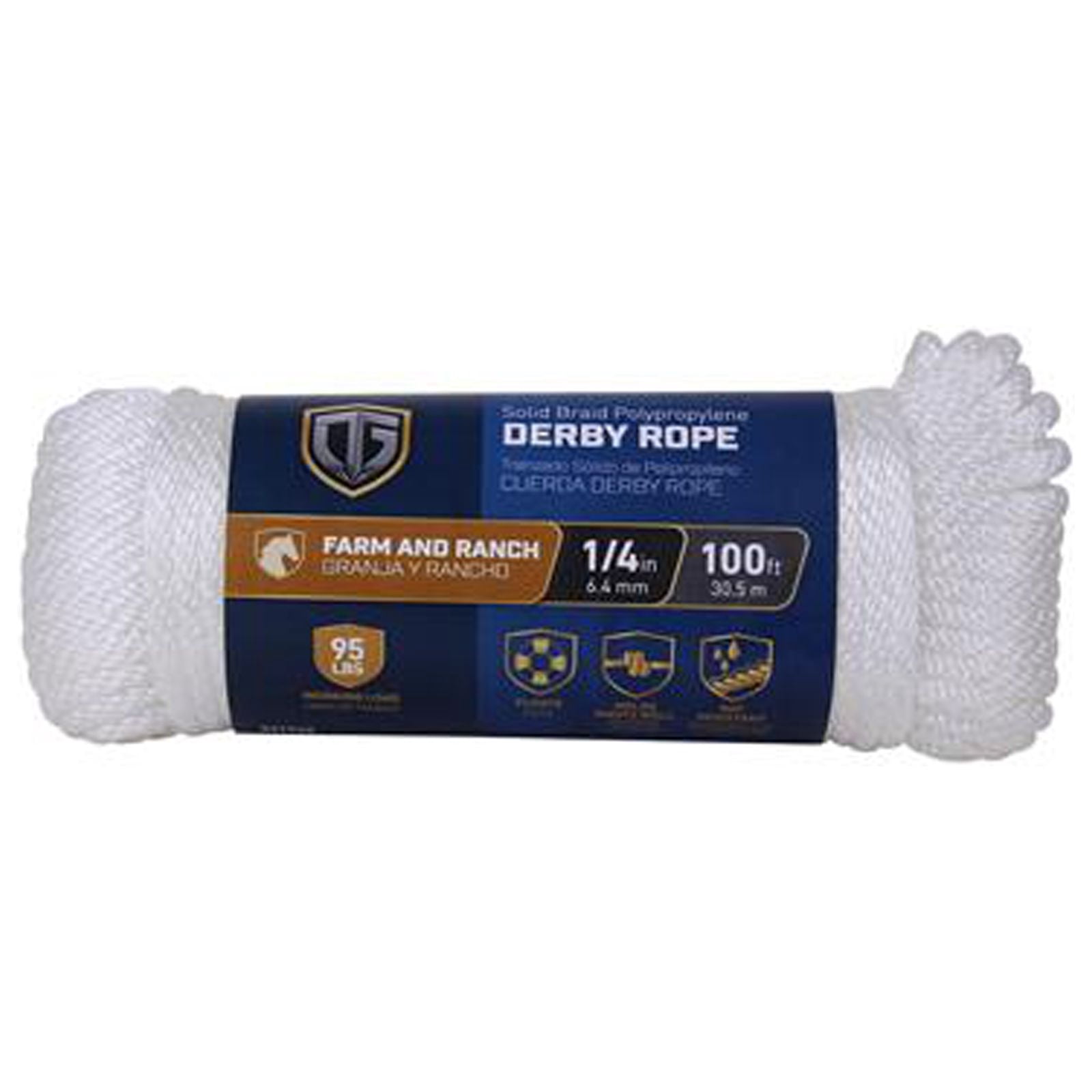 White Poly Rope 644331 Polypropylene Rope, Braided, Smooth, White, 1/4-In. x 100-Ft ...