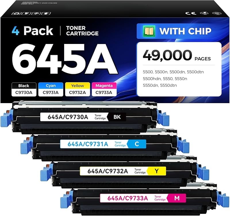 645A Toner Cartridge Set 4-Pack High Yield Replacement for HP 645A ...