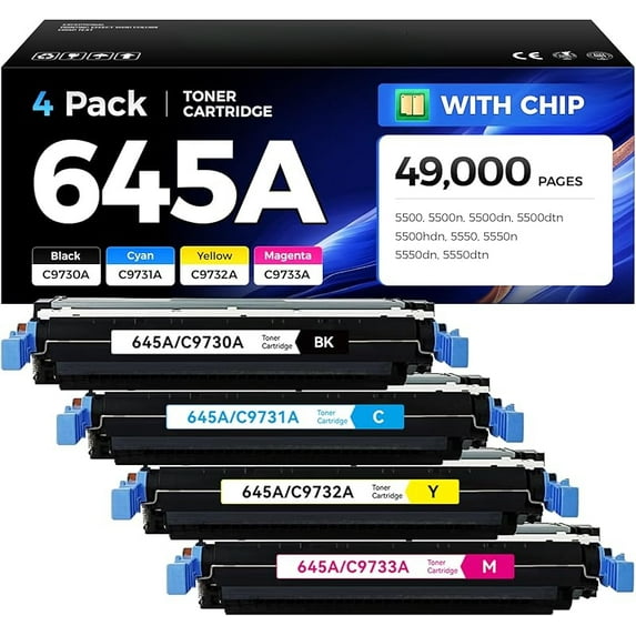 645A Toner Cartridge Set 4-Pack High Yield Replacement for HP 645A ...