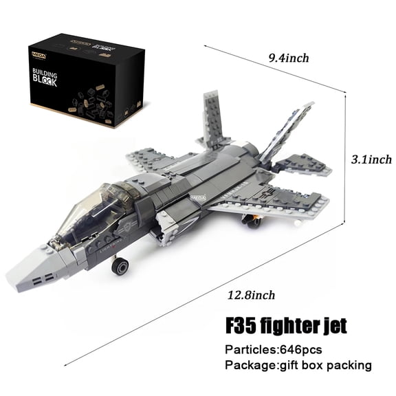 646pcs F-35 Lightning II Plane Building Block WW2 F35 Airplane Model Kits DIY Military Plane Self-assemble Bricks Toy Gifts