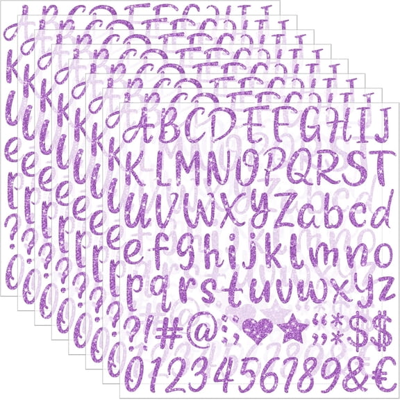 648 PCS Letter Stickers Glitter Alphabet Stickers Self Adhesive Waterproof Vinyl Small ABC Letters for Graduation Cap Water Bottles Cup Mailbox Number Scrapbooking Notebook Sign Craft Decor(8,Purple)