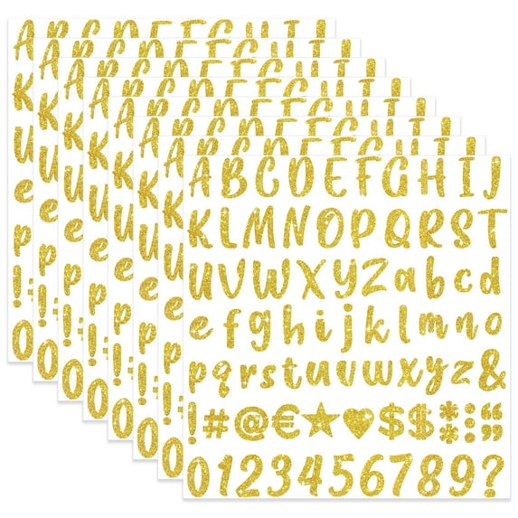 648 Pieces 8 Sheets Gold Letter Stickers Glitter Small Self Adhesive Alphabet Number Vinyl Letters Stickers for Scrapbooking Stanley Cup Water Bottles Mailbox Crafts Classroom Decor(Gold,1 Inch)