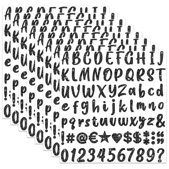 648 Pieces 8 Sheets Letter Stickers Glitter Small Self Adhesive Alphabet Number Vinyl Stick on Letter Stickers for Scrapbooking Mailbox Numbers Crafts Classroom Decor Bulletin Board(Black,1 Inch)