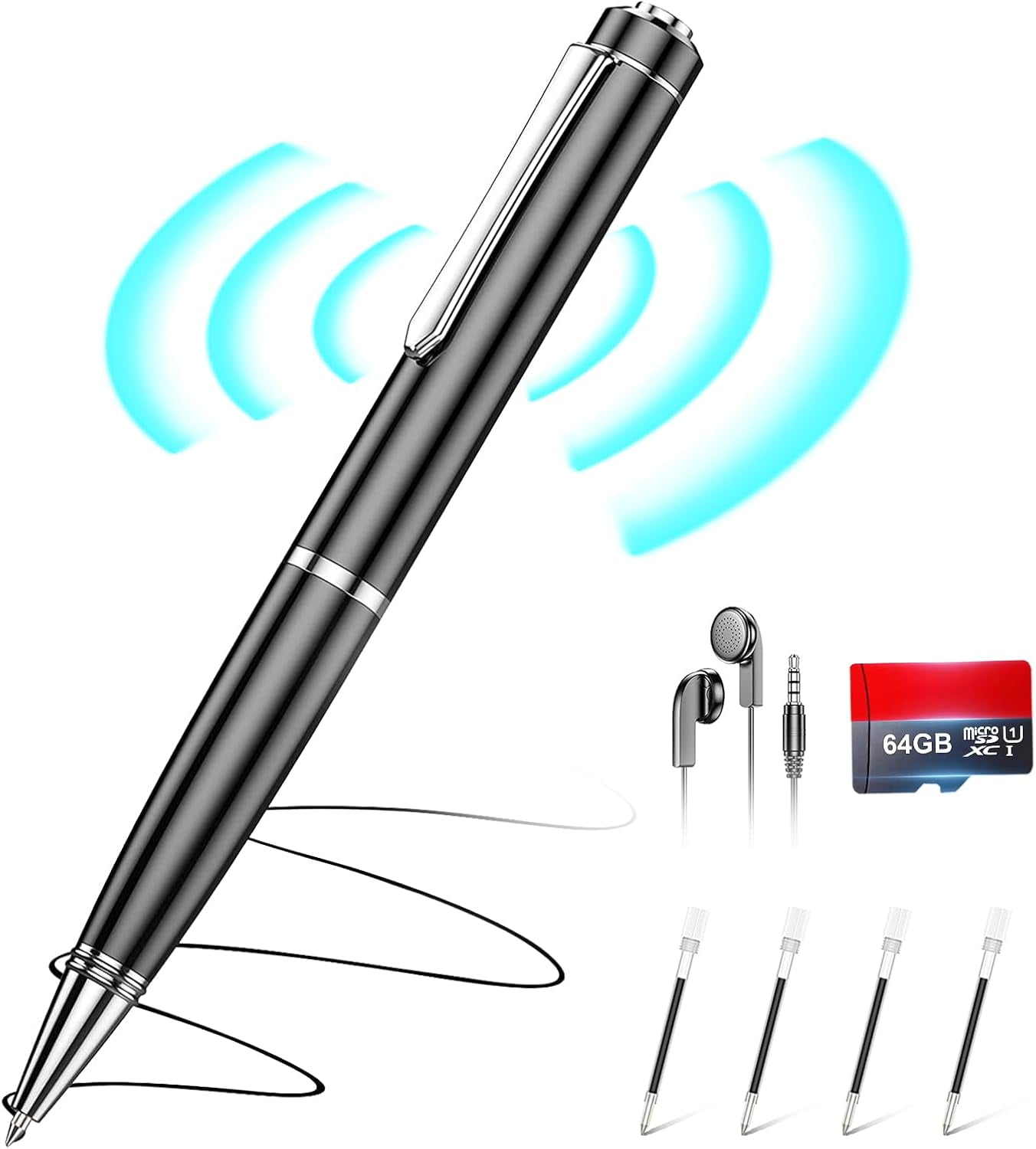 64GB Digital Voice Recorder - Activated with AI-Intelligent Noise Reduction, Sound Audio Tap Device for Lectures Meetings, Work, Interviews