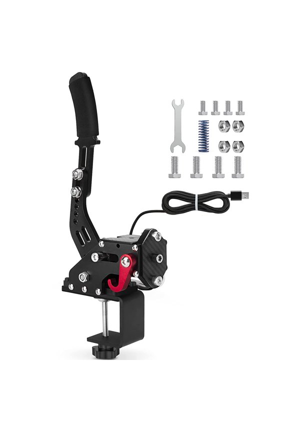 64Bit PC USB Handbrake, Upgrade SIM Racing Games Handbrake for LO GITECH G25 G27 G29 T500 T300 THRUST MASTER FANATECOSW DIRT RALLY, 2M Nylon Cable/Reinforced Spring/Black+Clamp
