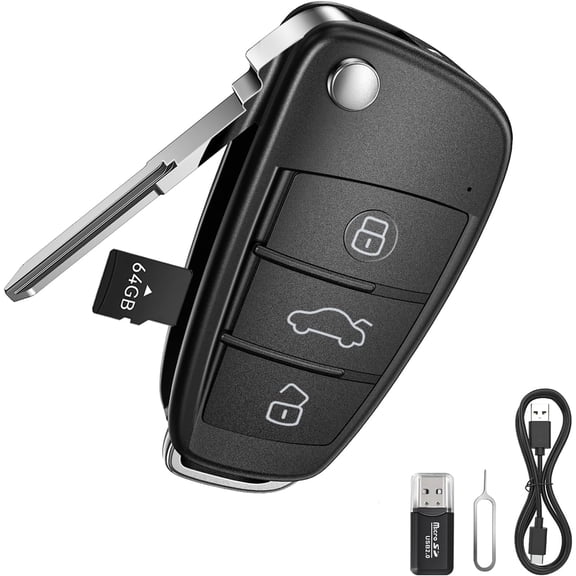 64G 1080P HD Key Fob Camera,Nanny Cam for Home Security, Car Key Camera with Motion Detection & Loop Recording, Long Battery Outdoor Cam with Night Vision & Take Photos, Easy to Use
