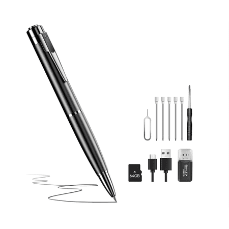 64G 1080P HD Portable Pen Camera,Long Battery Life Body Camera Pen with Loop Recording,Rechargeable Nanny Cam with Smooth Writing for lecture,Meeting,Classes, Security Surveillance Camera Easy to Use