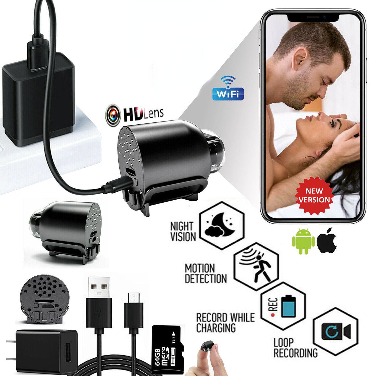 64G HD Camera, Hidden Nanny Camera, HD 1080P Wireless Wifi Camera, Home