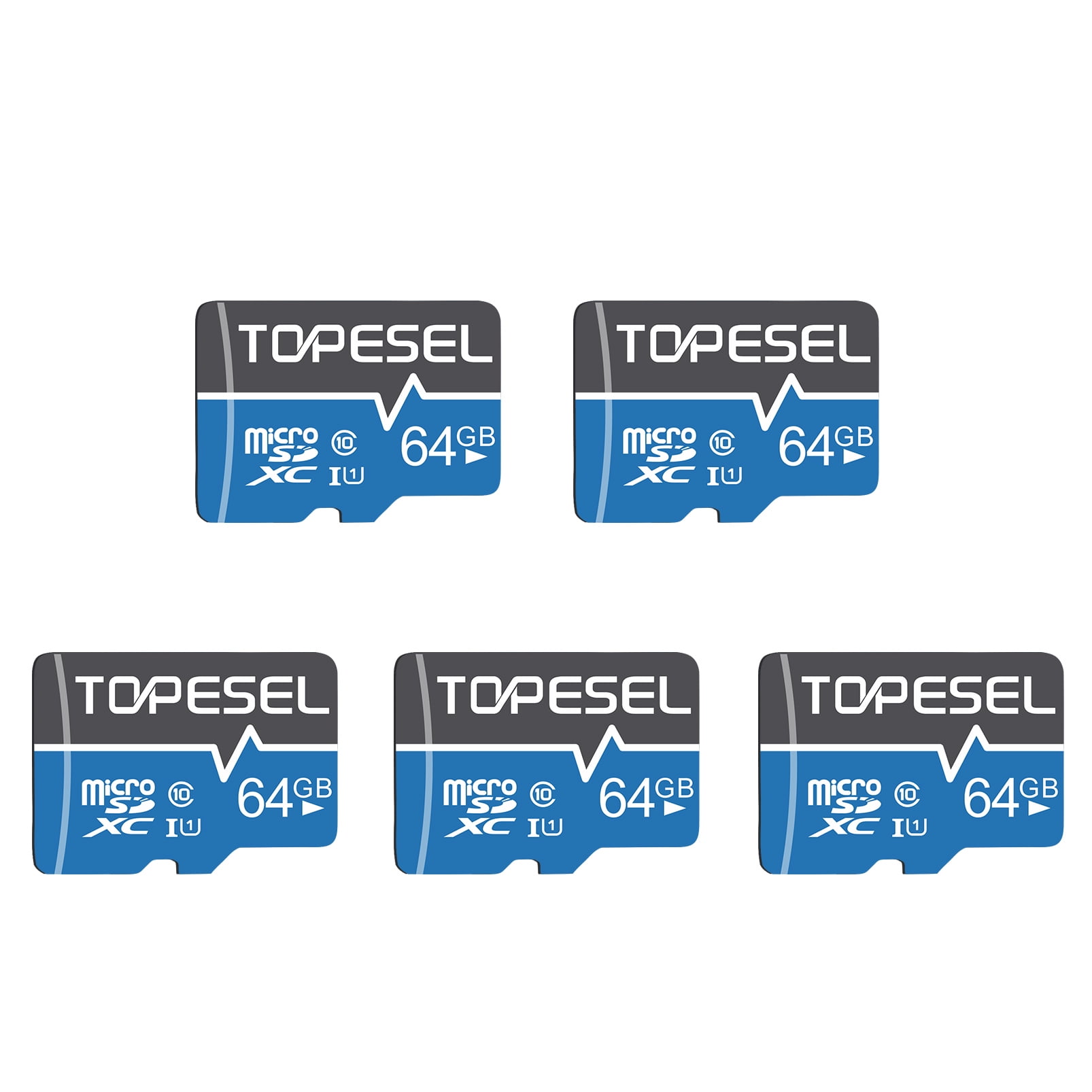64G Micro SD Card with Adapter 5 Pack TOPESEL High Speed Class 10 UHSI