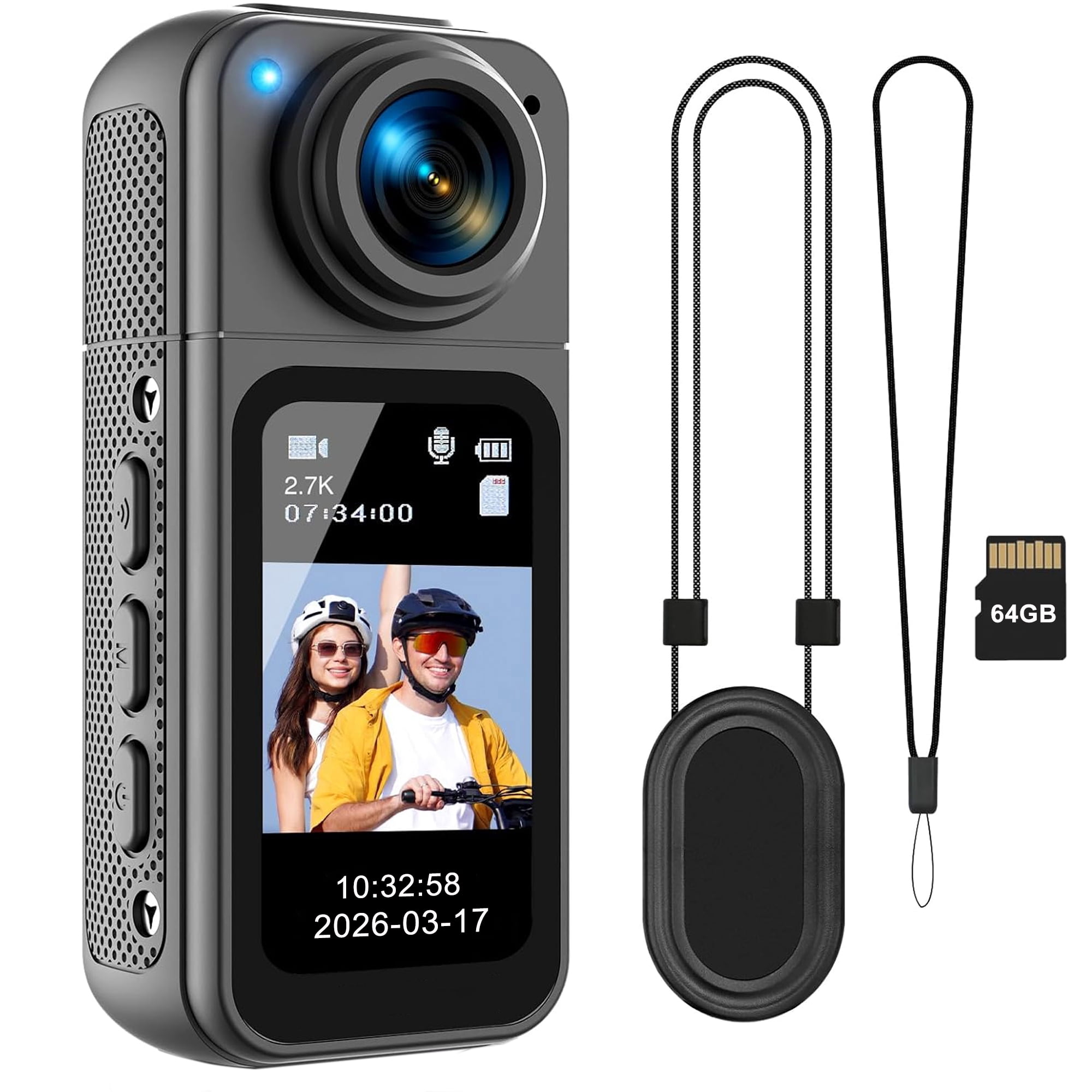 64G Mini Body Camera, Wearable Action Body Cam with 180° Rotating Lens Audio & Video- Thumb Hands Free Waterproof Recording Wearable Cameras - for Work Travel Pet Walk Swim(Black)