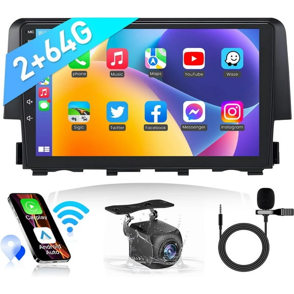 64G Upgrade Car Stereo for Honda Civic Radio 2016 2017 2018 2019 2020 2021 : 9 Inch 1280 * 800 HD Touch Screen Wireless CarPlay Android Auto 5GWiFi Bluetooth5.0 GPS FM/RDS Backup Camera SWC