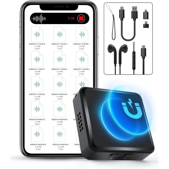 64GB (800 Hour) Digital Voice Activated Recorder with AI-Triple Noise Reduction, USB-C Magnetic Audio Recorder,Portable HD Microphone Sound Recording Device for Lectures Meetings Interviews