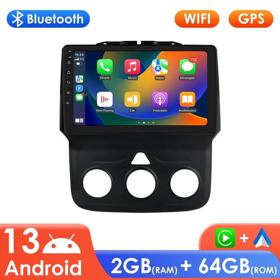 64GB Android 13 Bluetooth Apple CarPlay Wifi AUX Car Stereo Radio Head Unit Multimedia GPS Navigation Player For Dodge Ram 1500 2500 3500 2013-2018 With Manual AC