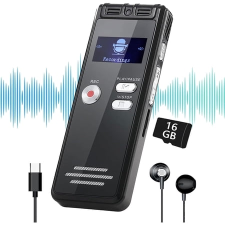 64GB Digital Voice Activated Recorder with Playback - 4552 Hours Audio Recording Device, 3072Kbps HD Dual MIC Tape Recorder Device for Lecture A-B Repeat, MP3 Player, Password,?64GB TF Card Included?