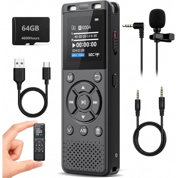 64GB Digital Voice Recorder with Playback,Audio Recording Device for Lectures Meeting/Classes/Interviews,Tape Recorder with Voice Activated,Password,Noise Reduction,A-B Repeat,MP3 Player Etc