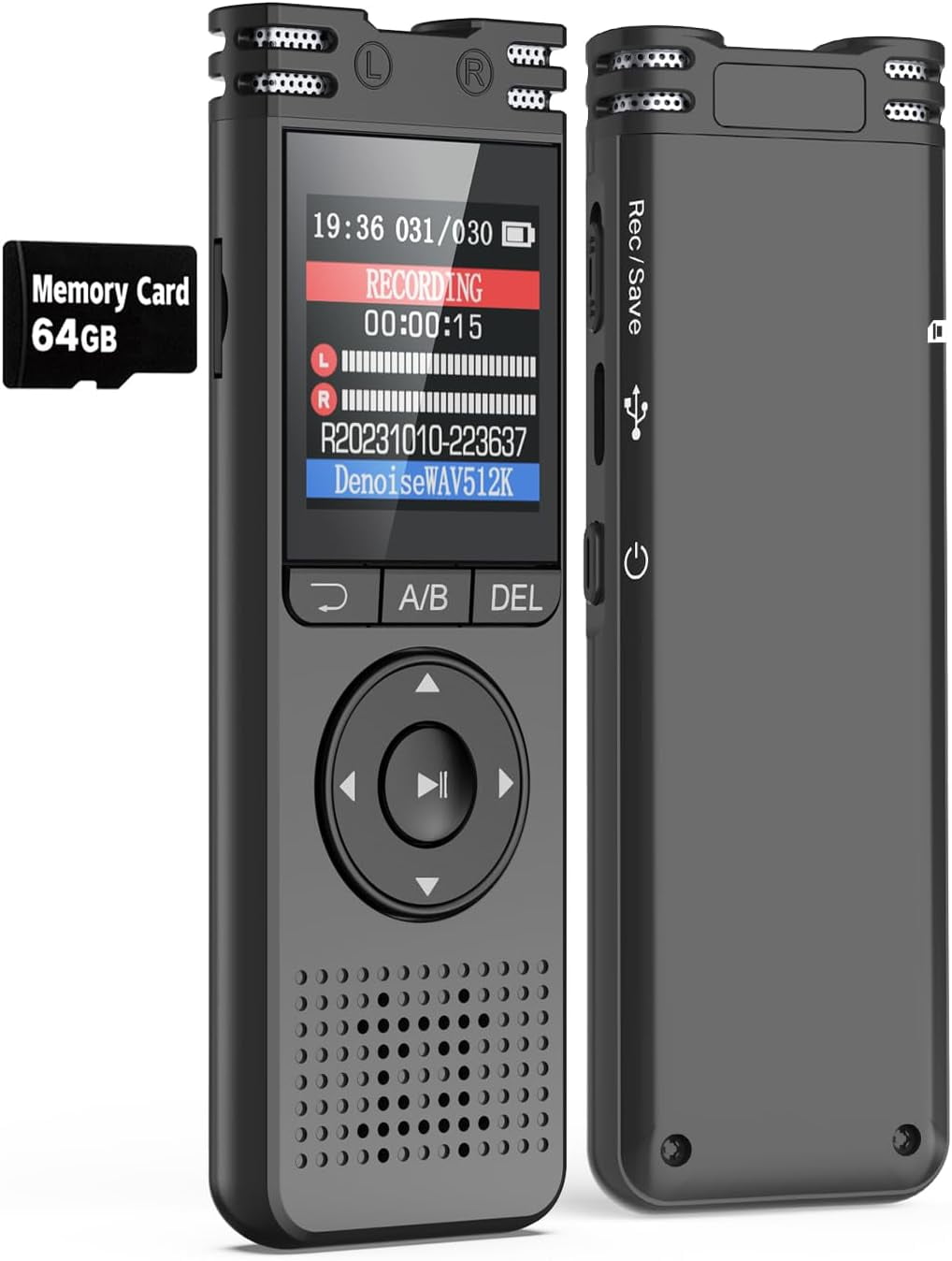 64GB Digital Voice Recorder with Playback Voice Activated Tape Recorder for Lectures Meetings, 1536Kbps Sound Audio Recorder Dictaphone Recording Device with Recording Monitoring, Line-in, Password