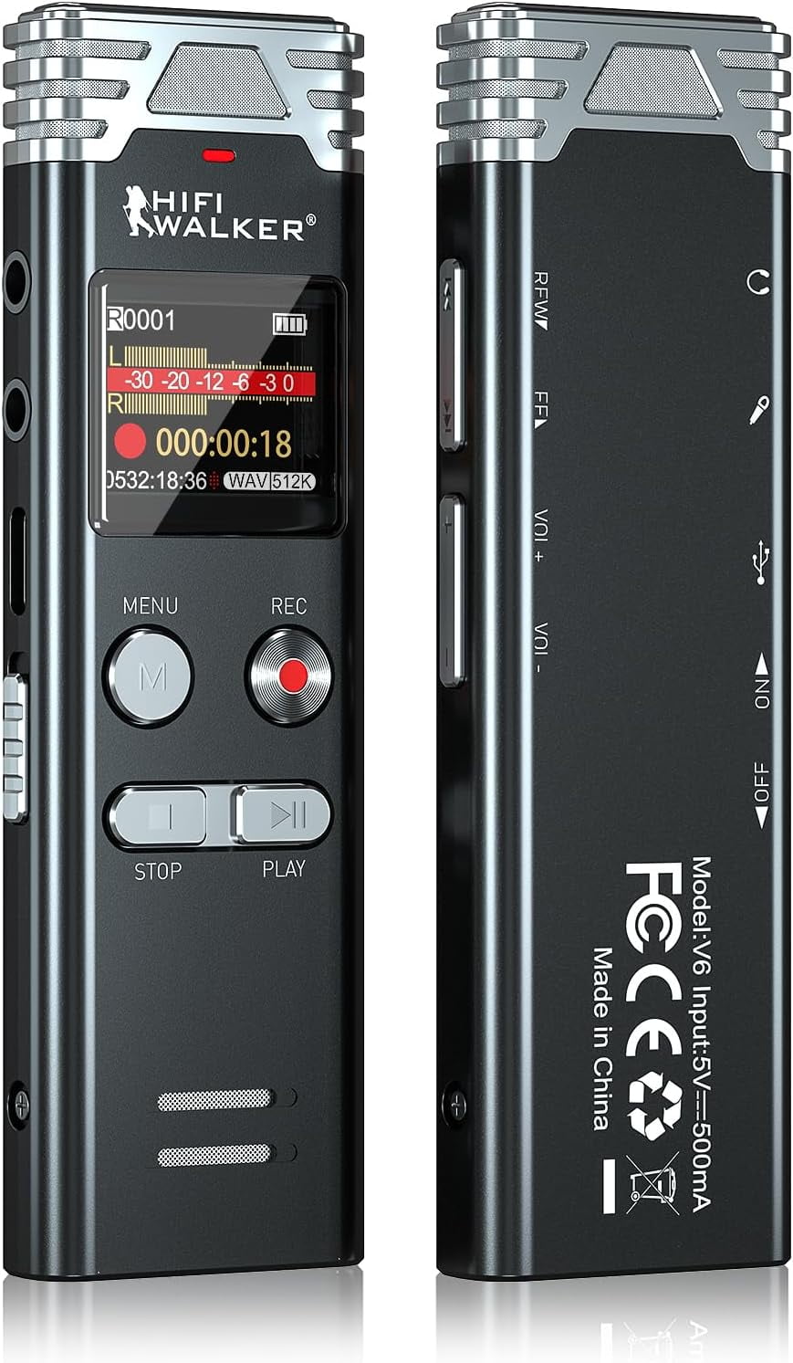 64GB Digital Voice Recorder V6 Voice Activated Recorder with Playback