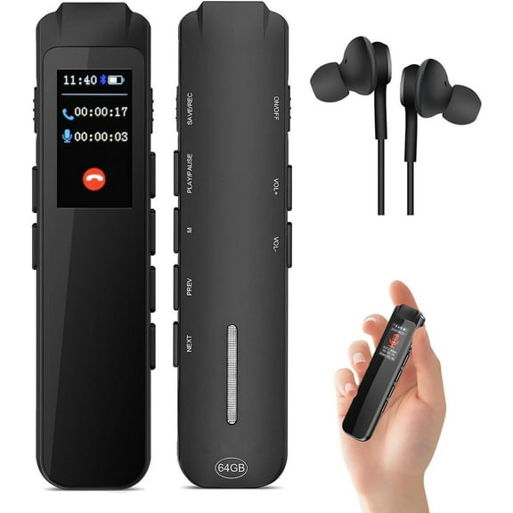 64GB Digital Voice Recorder Voice Activated Recorder for Lectures Meeting, Mini Voice Recorder Upgraded Audio Recorder with Playback, 3072KBPSHD Tape Recorder,Password