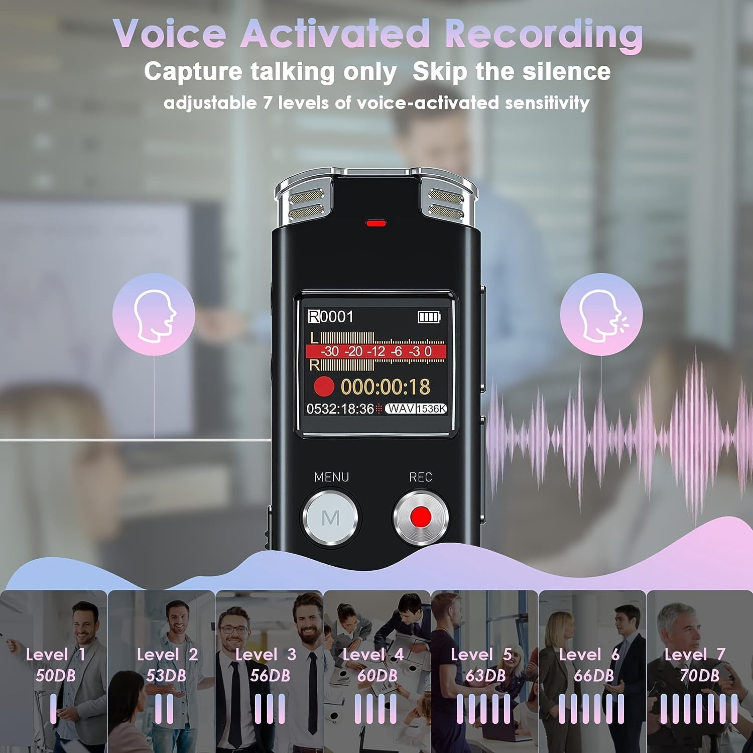 64GB Digital Voice Recorder - Voice Activated Recorder With Playback, Upgraded Tape Recorder For Lectures, Meetings, Interviews, Audio Recorder USB Charge, MP3